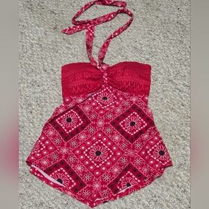 Red Halter Top with Bandana Print